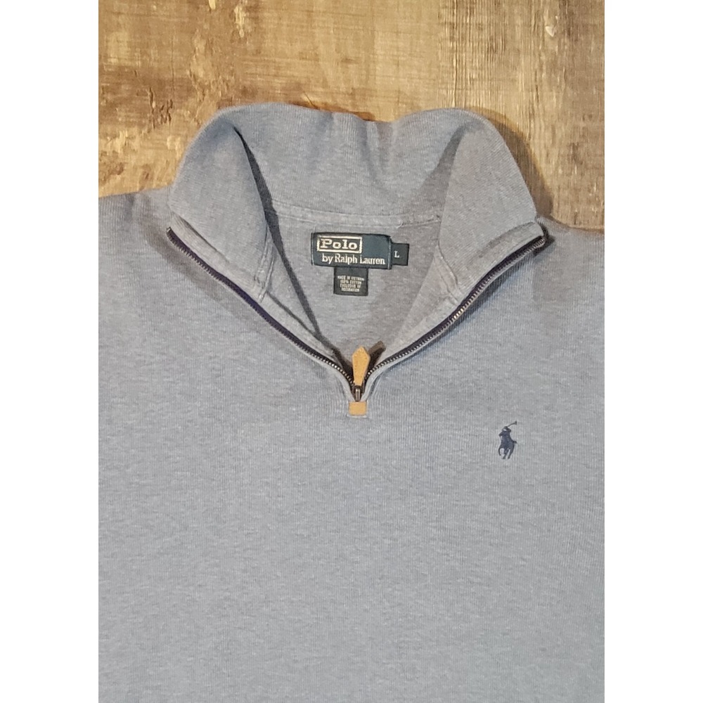 Polo Ralph Lauren 1/4 Zip Sweater Men's Large Blue Cotton Pullover Quarter EUC